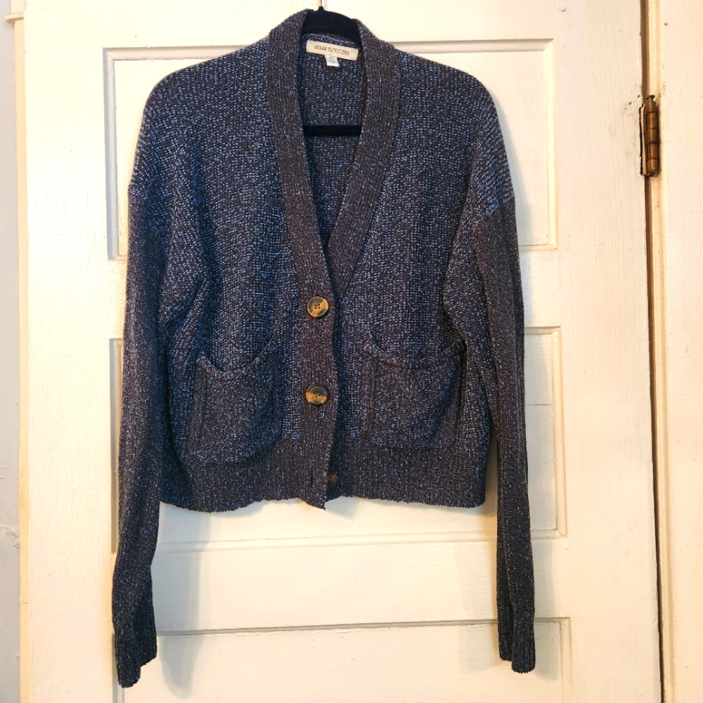 Urban Outfitters Cardigan Sweater Blue Marled Heathered Sz XS EUC Oversized Warm